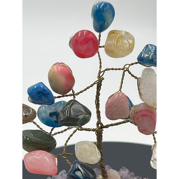 Handmade Multi-Color Gemstone Wire Tree on Amethyst Crystal Base 4.25” Decor - Picture 7 of 13